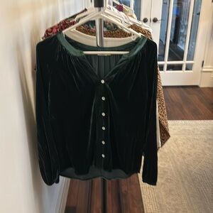 Faherty Green Velvet Top